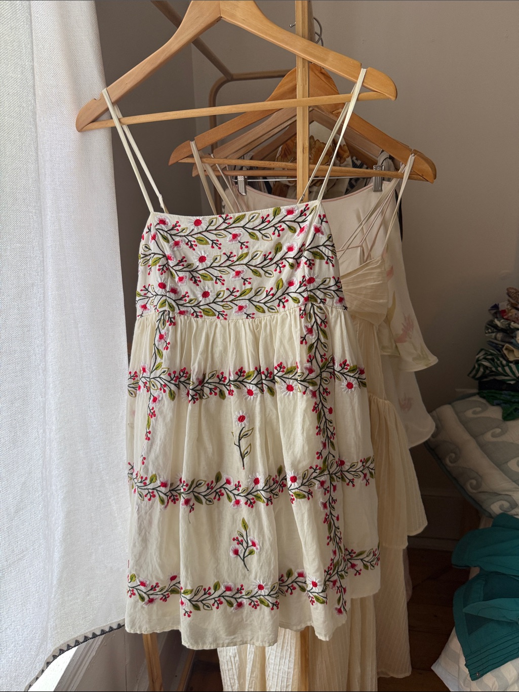 Anthropologie - Square Neck Floral Embroidered Mini